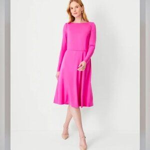 Ann Taylor Boatneck Flare Midi Dress 0